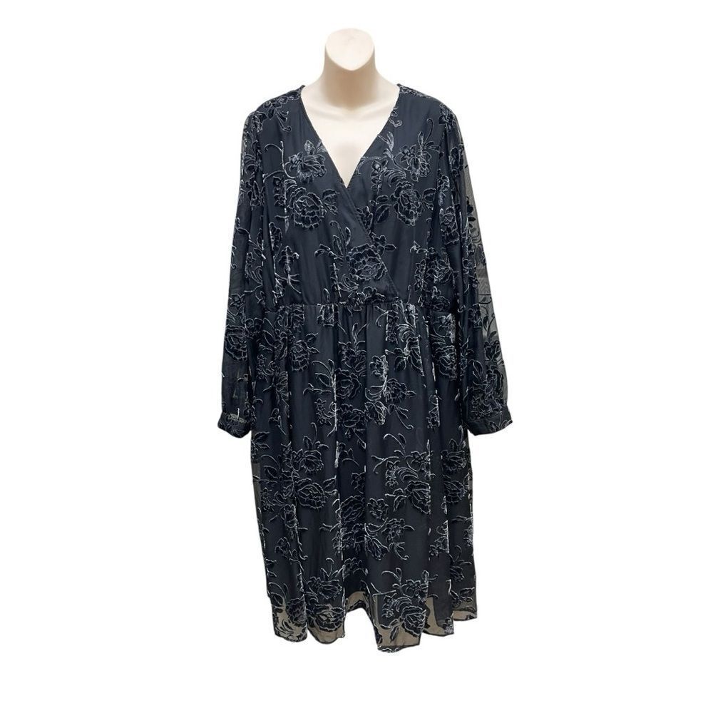 Torrid Size 3 Black Velvet Burnout Floral Mesh Midi Dress 3X Plus